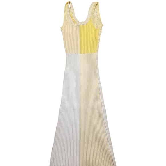 Lulus Dresses & Skirts - Lulus Colorblock Ribbed Knit Maxi Dress Yellow Cream Sleeveless Slit Small